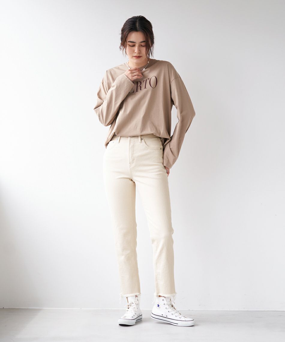 期間限定20%off]【YANUK】ハイウエスト裾フリンジストレート