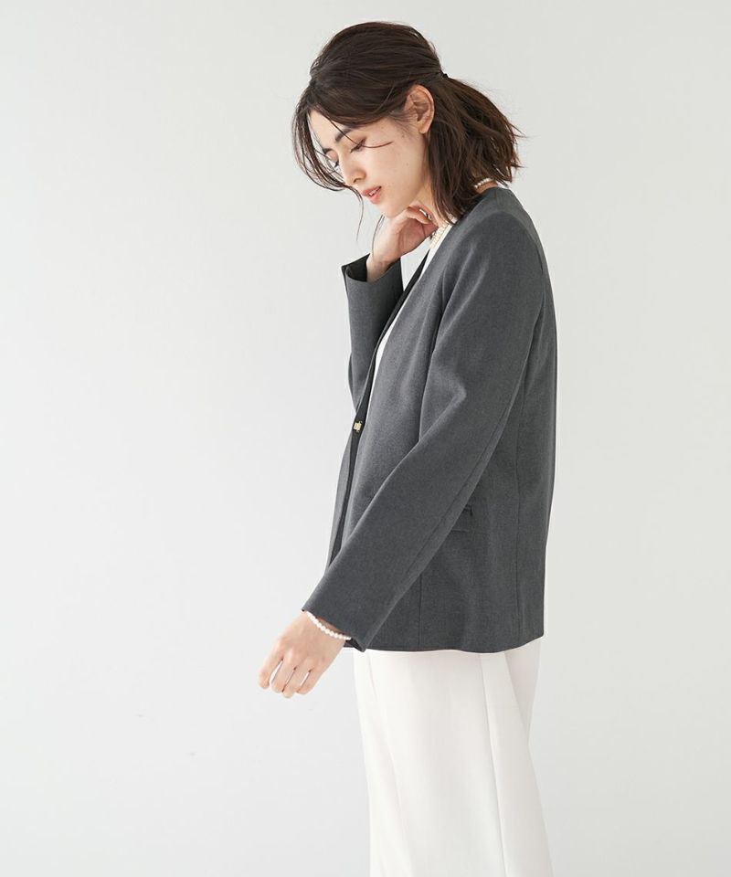 MICAマイカ&ディール　ノーカラー　ジャケット　グレー. セール】ノーカラージャケット〈セットアップ対応〉（ノーカラー