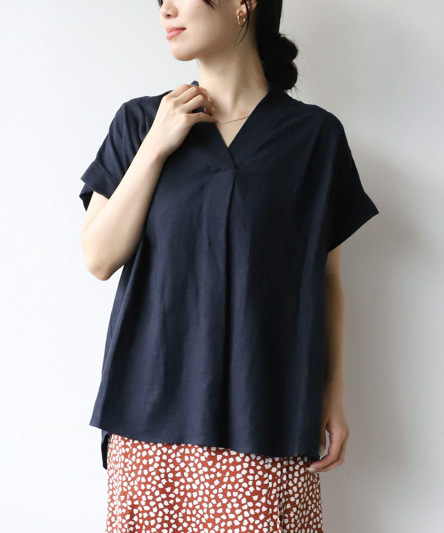 30%off]新色追加/リネンタックショルダーブラウス/0124201090
