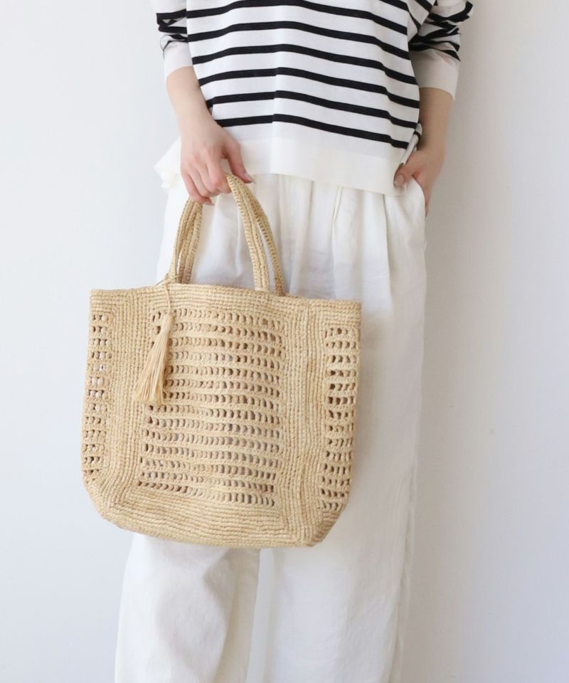 【MAISON N.H PARIS】スクエアラフィアトートバッグ-ANNABELLE VERTICAL Tote Bag /0324110015