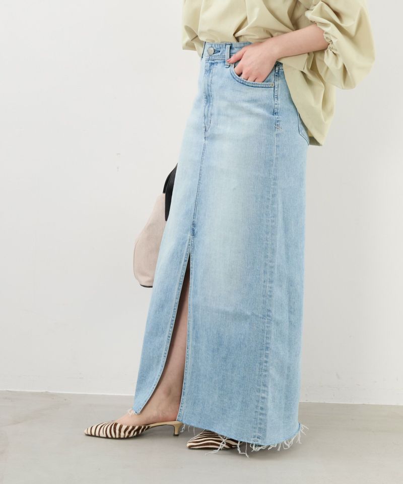 【美品】ヤヌーク フロントスリットロングスカート　ペイント　XSサイズ 期間限定20%off]【YANUK】スリットロングデニムスカート-CMF