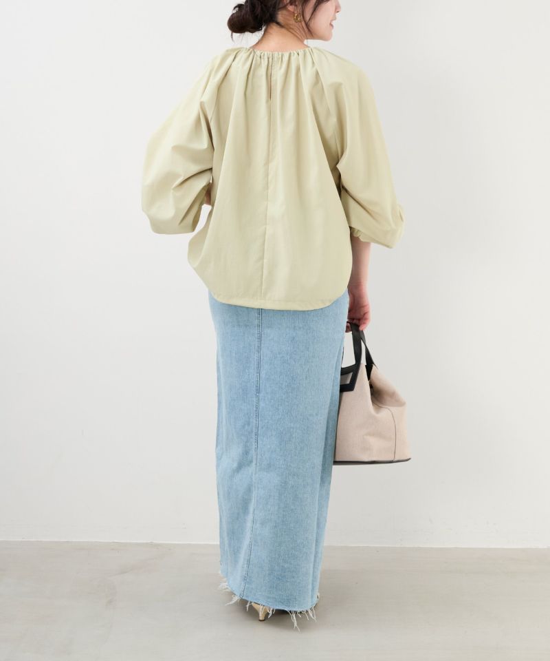 【美品】ヤヌーク　デニムロングスカート 前スリット リネン混 夏 伸縮性 M YANUK（ヤヌーク）の「【YANUK/ヤヌーク】デニム スリット