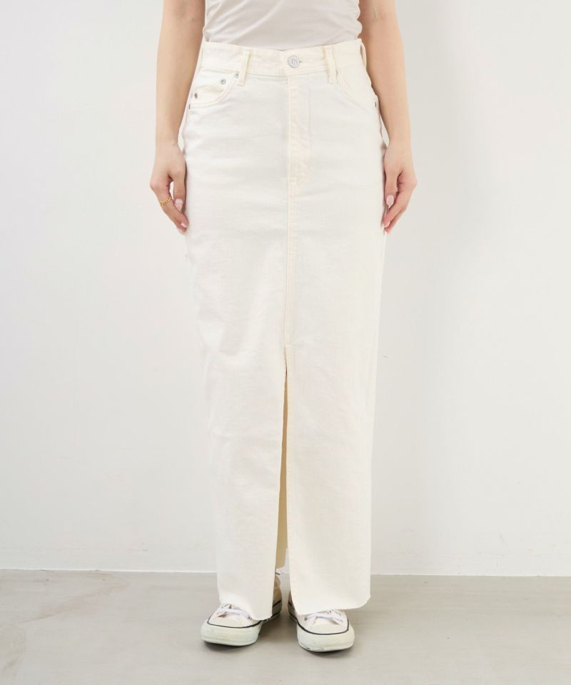 極美品 ヤヌーク パラシュートスカート ホワイト 通気性◎ 夏にぴったり♩M 期間限定20%off]【YANUK】スリットロングデニムスカート