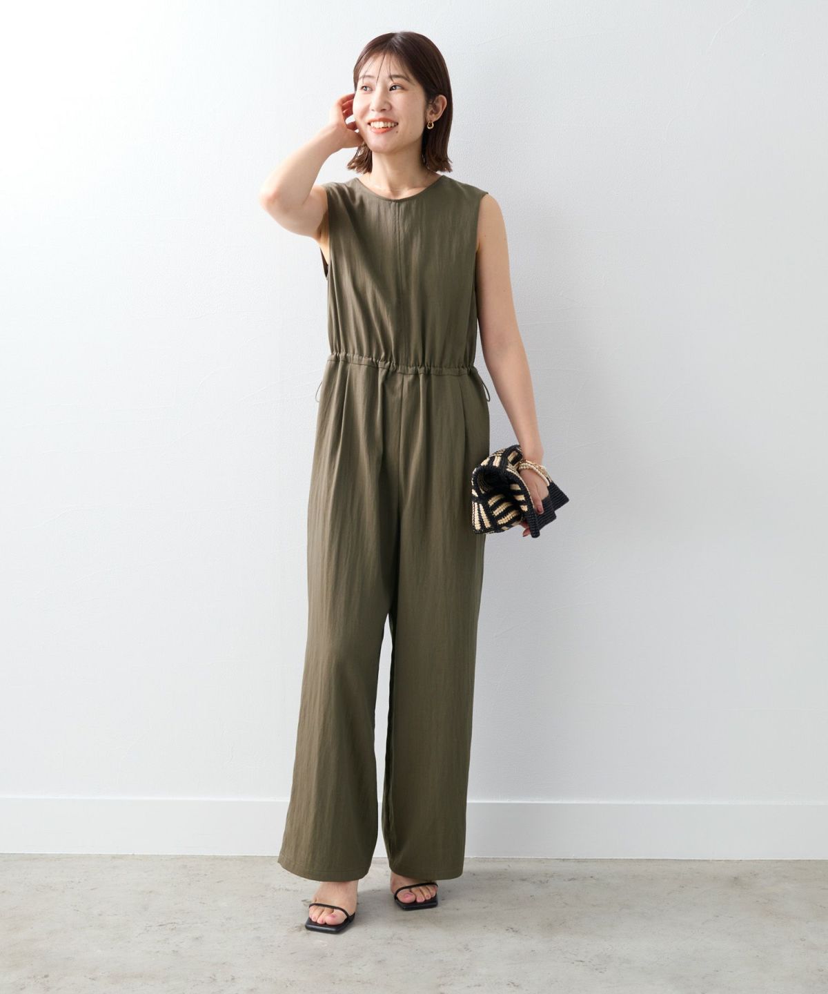 50%off]ノースリーブウエストギャザーオールインワン/0125204144