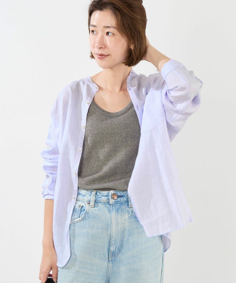TICCA (ティッカ) ノーカラーシャツ stripe & check