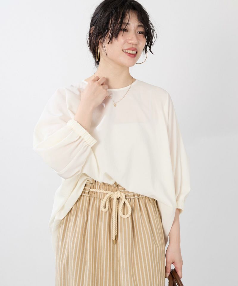 極美品☆ADORE ブラウス　プルオーバー　ベルト付き　ギャザー　ワイド　茶色 COFREX】 配色 スタンド ギャザーブラウス 五分袖 レディース