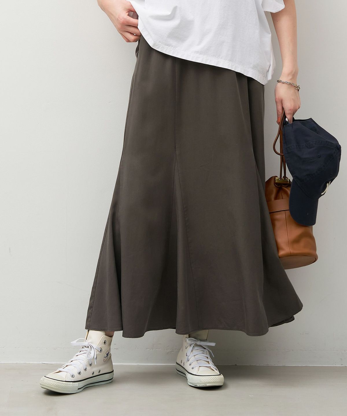 DT MaxMara ★ プリントツイル ロングスカート CANAZEI ホワイト グランディール Grandeir ドット柄フレアロングスカート