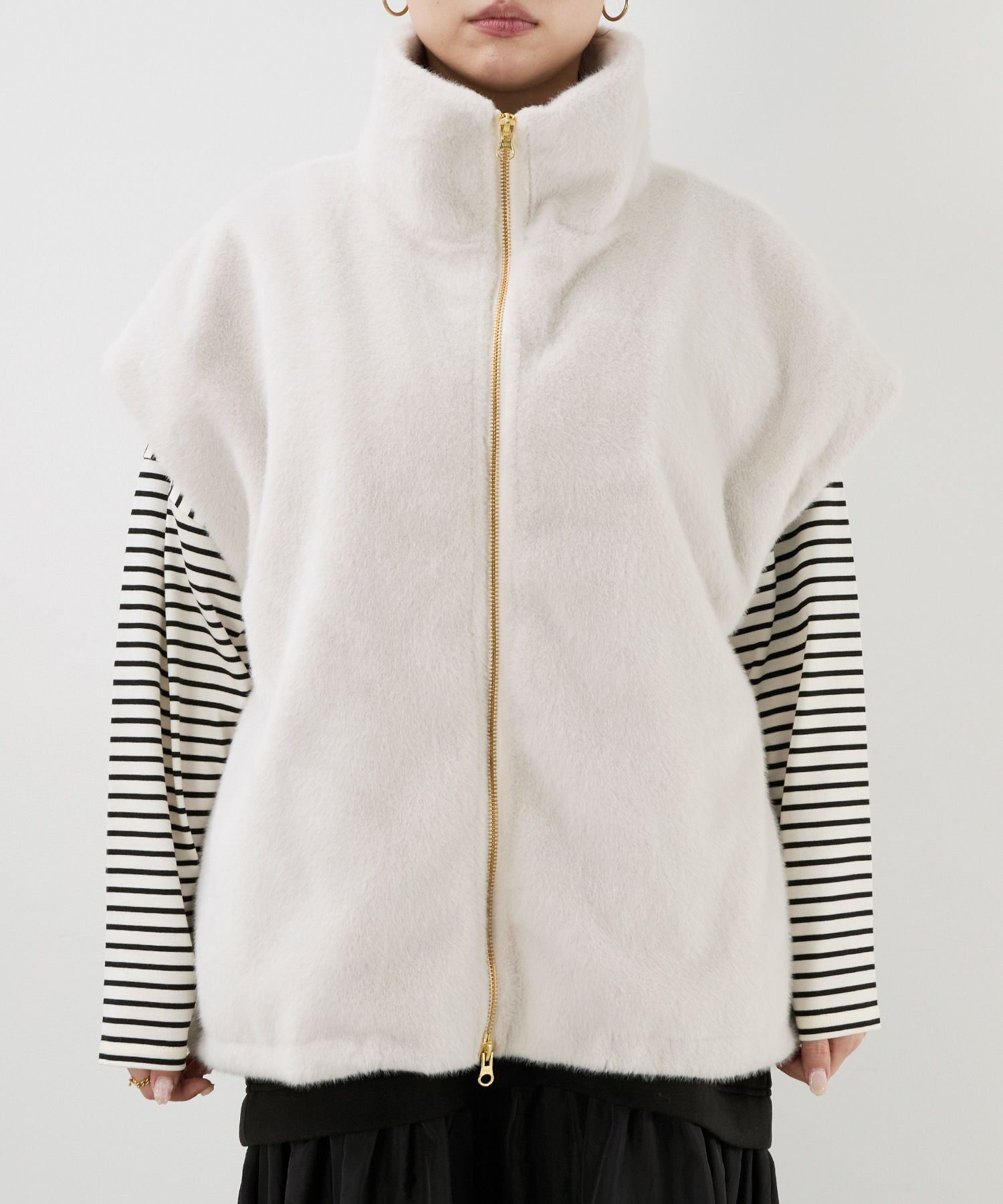 30%off]スタンドカラーファーダブルジップベスト/0125306265