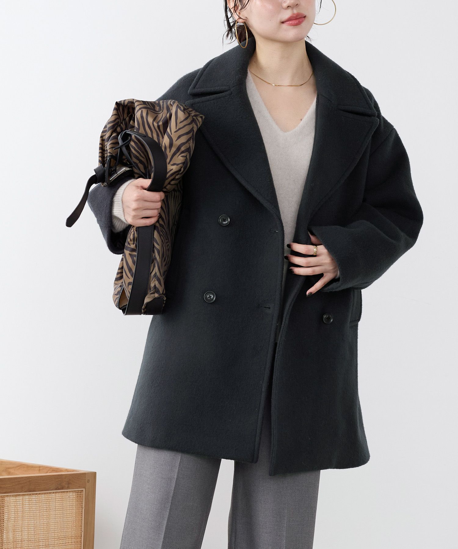 MICA&DEAL ピーコート　ダブルブレストコート　ネイビー ピーコート pコート ダブルブレスト高襟モールコート レディース