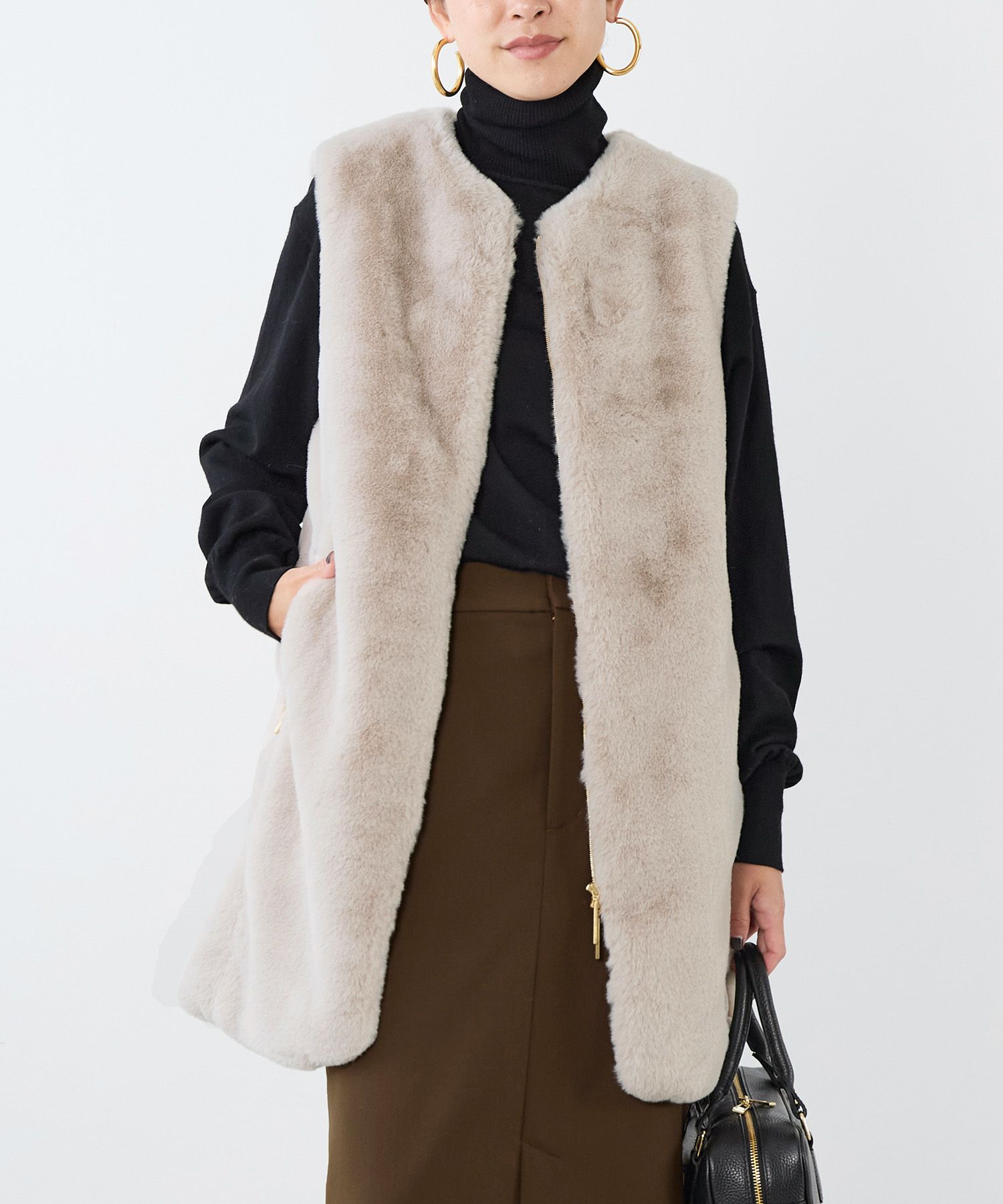 TATRAS】エコファーノーカラーロングベスト-POLLINA/0325306003