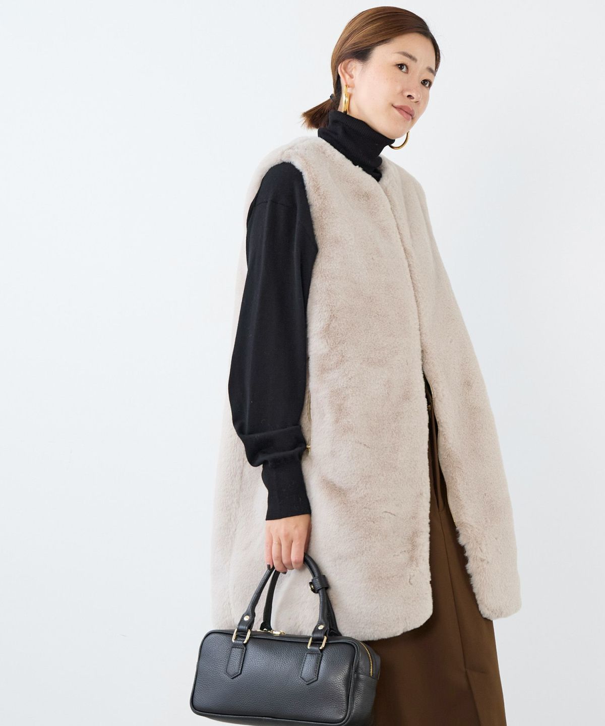 TATRAS】エコファーノーカラーロングベスト-POLLINA/0325306003